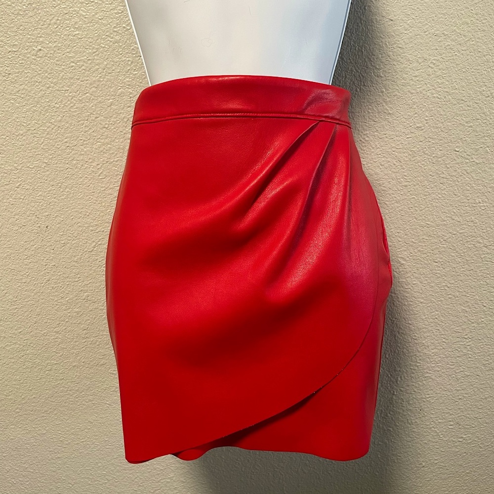 High Waisted Faux Leather Mini Wrap Skirt